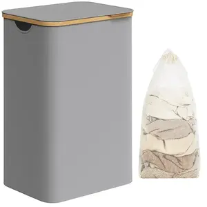 SONGMICS Panier à linge mince avec couvercle, Gris Tourterelle / 90L (42 x 32 x 70,5 cm) LCB509G01 pas cher