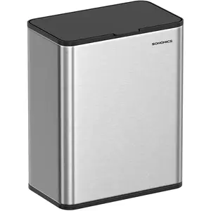 SONGMICS - Afvalbak Hangende prullenbak - 8 liter - metaal - met deksel - met haak voor kastdeur - metallic zilver