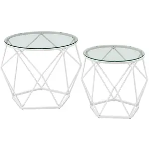 VASAGLE 2 Tables basses rondes plateau amovible, Transparent + Blanc Nuage LGT040W01 pas cher