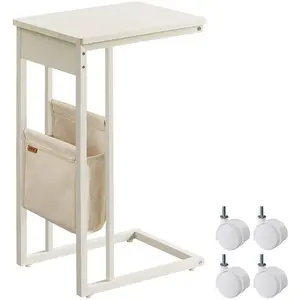 VASAGLE Table d'Appoint en Forme de C, Blanc Crème LET357W77 pas cher