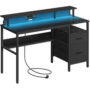 SONGMICS Bureau avec multiprise, ports USB, support d'écran et tiroirs, Noir Boisé / 140L cm LWD094B56 pas cher