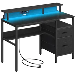 SONGMICS Bureau avec multiprise, ports USB, support d'écran et tiroirs, Noir Boisé / 120L cm LWD093B01 pas cher