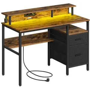 SONGMICS Bureau avec multiprise, ports USB, support d'écran et tiroirs, Marron Rustique / 120L cm LWD093K01 pas cher