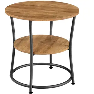 VASAGLE Table d'appoint ronde 2 niveaux cadre en acier noisette LET056B41 pas cher