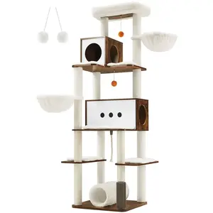 Feandrea Arbre à chat 197 cm avec 2 niches 2 paniers 4 griffoir, Marron rustique PCT193X01 pas cher