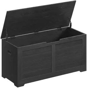 VASAGLE Coffre de rangement avec 2 charnières de sécurité, Noir Boisé ... pas cher
