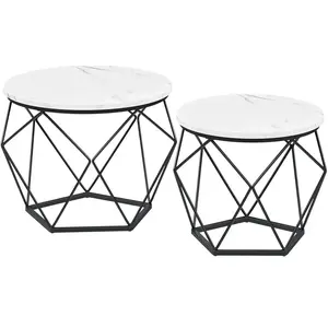 VASAGLE Table basse ronde, Blanc + Noir / 60Diamètre x 45H cm LCT041W59 pas cher