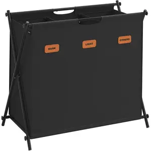 SONGMICS Panier à Linge 3 Sections capacité de 135 litres structure en X pliable noir d'encre, Noir D'encre LCB130B01 pas cher