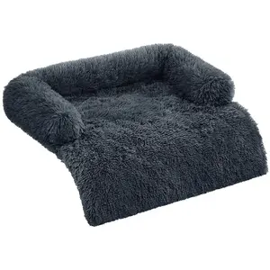 Feandrea FluffyHug Hondenbed Pluche, Hondendeken, Bankbeschermer Hond, Hondenkussen, Maat L, voor Middelgrote Honden, 95 x 85 x 16 cm, Donkergrijs PGW222G02 pas cher