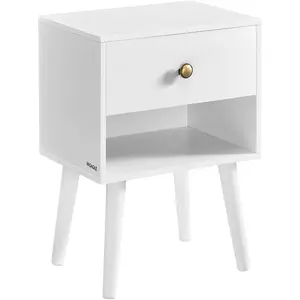 VASAGLE Tables de chevet avec tiroir et compartiment ouvert pieds en bois noir boisé, Blanc Neige / lot de 2 LET855W01 pas cher