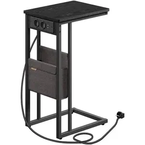 VASAGLE Table d'appoint en forme de c 2 ports usb et prises, Noir Boisé LET356B02V1 pas cher