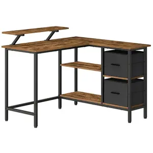 VASAGLE Bureau en Forme de L avec 2 Tiroirs Spacieux, Marron Rustique / 115L cm LWD097B01 pas cher