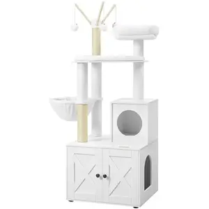 Feandrea Arbre à chat 140 cm rustique, Blanc Nuage PCT113W01 pas cher