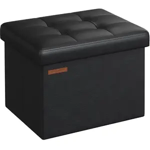 SONGMICS Petit tabouret de rangement pliable PU, Noir D'encre LSF100B01 pas cher