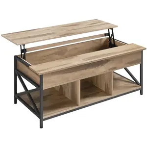 VASAGLE Table basse avec plateau relevable, Marron Camel + Noir D'encre / 120L cm LCT215K50 pas cher
