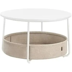 VASAGLE Table basse ronde avec panier de rangement en tissu, Blanc Mat + Marron Camel LCT244W10 pas cher