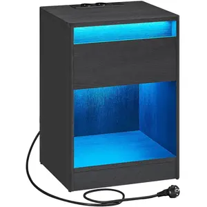 VASAGLE Table de nuit avec multiprise 2 prises électriques 2 ports usb, Noir Cendré LET618T22 pas cher