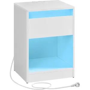 VASAGLE Table de nuit avec multiprise 2 prises électriques 2 ports usb, Blanc Nuage LET618T15 pas cher