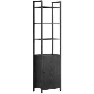 VASAGLE Bibliothèque verticale à 6 niveaux avec porte structure en métal, Noir Boisé + Noir D'encre / 40L cm LLS132B01 pas cher