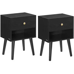 VASAGLE Tables de chevet avec tiroir et compartiment ouvert pieds en bois noir boisé, Noir Boisé / lot de 2 LET855B56 pas cher