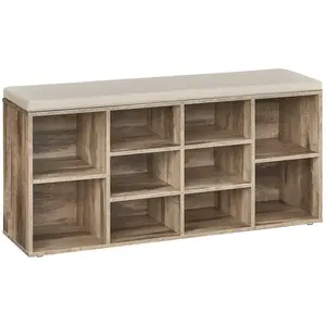 VASAGLE schoenenbank, schoenenrek met zitting, bank met opbergruimte, goed gevoerd, gangbank met 10 vakken, verstelbare planken, voor slaapkamer, 30 x 104 x 48 cm, kameelbruin LHS010K02 pas cher