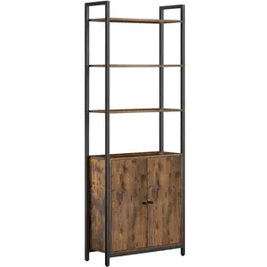 VASAGLE Bibliothèque verticale à 6 niveaux avec porte structure en métal, Marron Rustique + Noir D'encre / 60L cm LLS133K01 pas cher