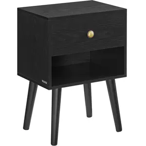VASAGLE Tables de chevet avec tiroir et compartiment ouvert pieds en bois noir boisé, Noir Boisé / lot de 1 LET655B56 pas cher