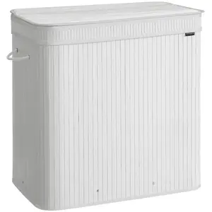 Songmics Panier à linge en bambou, Blanc Nuage / 150 L LCB062W01 pas cher