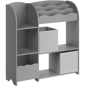 SONGMICS Opbergrek voor kinderen, boekenkast, voor boeken en speelgoed, organizer met 2 opbergdozen, voor speelkamer, kinderkamer, woonkamer, grijs