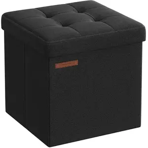 SONGMICS Banc de rangement pliable 30 cm, Noir Pur LSF028B01 pas cher