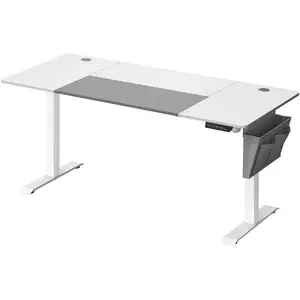 SONGMICS Bureau assis debout réglable, Blanc Pur + Gris Tourterelle LSD026W02 pas cher