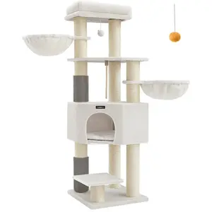 FEANDREA Arbre à chat grand et stable, Blanc Crème + Beige PCT003W02 pas cher