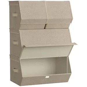 SONGMICS 4 Boîtes de rangement avec couvercle beige sable, Beige Sable RLB022Y02 pas cher