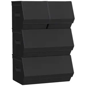 SONGMICS 4 Boîtes de rangement avec couvercle beige sable, Noir Classique RLB022B01 pas cher
