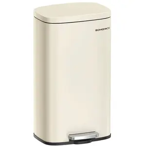 SONGMICS Vuilnisemmer keuken, 30 liter, afvalemmer, pedaalemmer, keukenafvalemmer met softclose-deksel en binnenemmer, pedaalemmer, staal, zandbeige