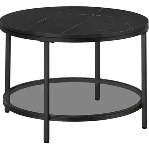 VASAGLE Table basse style moderne blanc marbré et doré métallique, Noir Marbré + Noir D'encre / 65 x 65 x 46 cm LCT072B58 pas cher