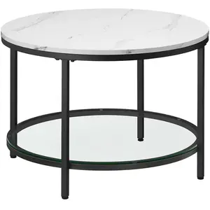 VASAGLE Table basse style moderne blanc marbré et doré métallique, Blanc Marbré + Noir D'encre / 65 x 65 x 46 cm LCT072W13 pas cher