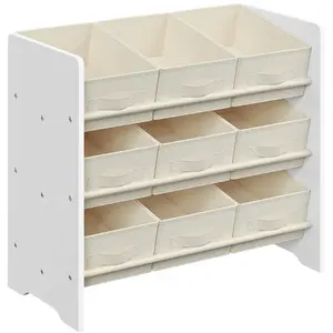 SONGMICS kinderplank, speelgoedplank, kinderboekenkast, met 9 opbergdozen van vliesstof, kinderkamerplank, ruim, 29,5 x 62,5 x 60 cm, wolkenwit GKR033W10