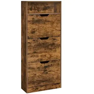 Meuble à chaussures 3 portes battantes, Marron Rustique LBC046B01