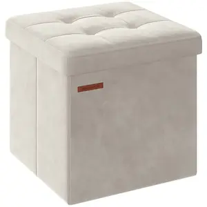 SONGMICS Banc de rangement en velours noir d'encre, Blanc Crème / 38P x 38L x 38H cm LSF227W01 pas cher