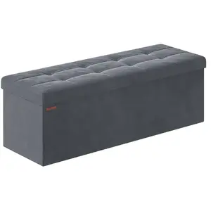 SONGMICS Banc de rangement en velours avec 2 boîtes noir d'encre, Blanc Crème / 38 x 76 x 38 cm LSF247W01 pas cher