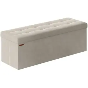 SONGMICS Banc de rangement en velours avec 2 boîtes noir d'encre, Blanc Crème / 38 x 110 x 38 cm LSF277W01 pas cher