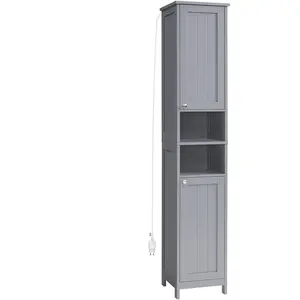 VASAGLE Armoire de salle de bain haute avec éclairage, Gris Tourterelle BBC566G03 pas cher