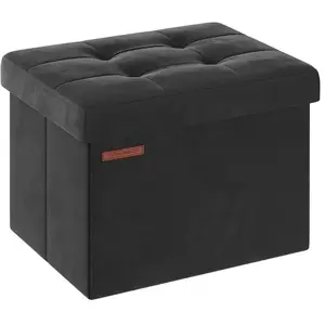 SONGMICS Banc de rangement en velours noir d'encre, Noir D'encre / 31 x 41 x 31 cm LSF200B01 pas cher