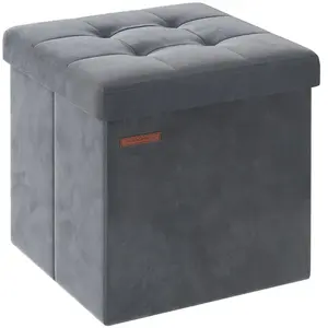 SONGMICS Banc de rangement en velours noir d'encre, Gris Ardoise / 38 x 38 x 38 cm LSF227G01 pas cher
