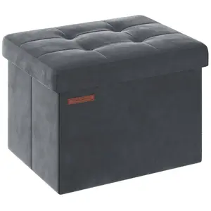 SONGMICS Banc de rangement en velours noir d'encre, Gris Ardoise / 31 x 41 x 31 cm LSF200G01 pas cher