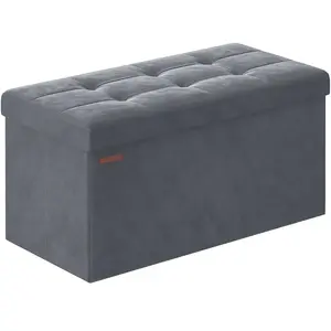 Banc de rangement en velours avec 2 boîtes noir d'encre, Gris Ardoise / 38 x 76 x 38 cm LSF247G01