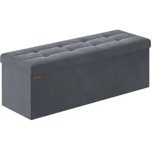 Banc de rangement en velours avec 2 boîtes noir d'encre, Gris Ardoise / 38 x 110 x 38 cm LSF277G01