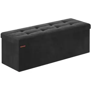 SONGMICS Banc de rangement en velours avec 2 boîtes noir d'encre, Noir D'encre / 38 x 110 x 38 cm LSF277B01 pas cher