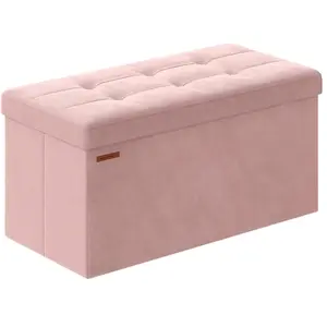 Banc de rangement en velours avec 2 boîtes noir d'encre, Rose Bonbon / 38 x 76 x 38 cm LSF247R01